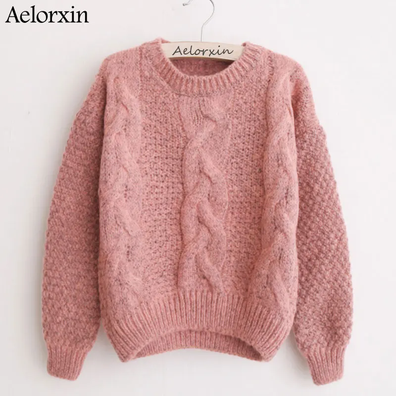 Женские свитеры теплый пуловер и джемперы с круглым вырезом из мохера крутить