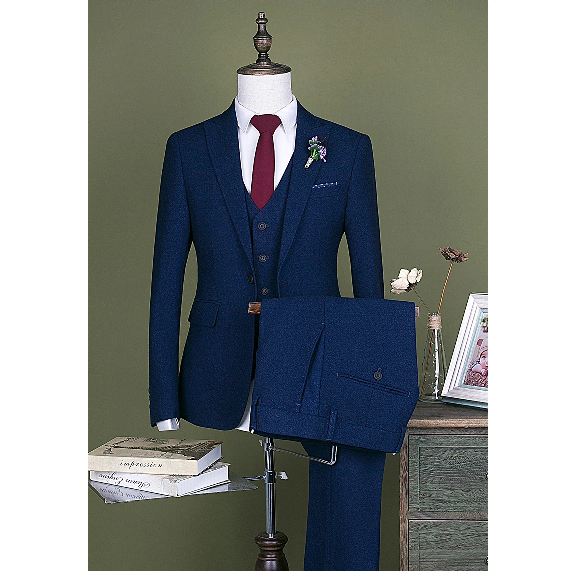 OSCN7 синий костюм на заказ для мужчин Новая мода 3 шт свадебный портной размера