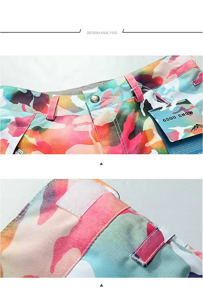 

GSOU SNOW Women's Camouflage Ski Pants Outdoor Thickened Warm Waterproof Windproof Breathable Ski Trousers Size XS-L