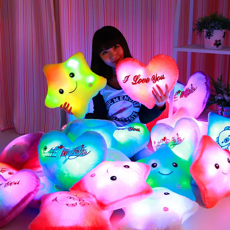 1Pcs Fashion Colorful Star Smile Face Glow LED Luminous Light Pillow Cushion Loving Heart Bear Paw Design Soft Relax Gift | Дом и сад