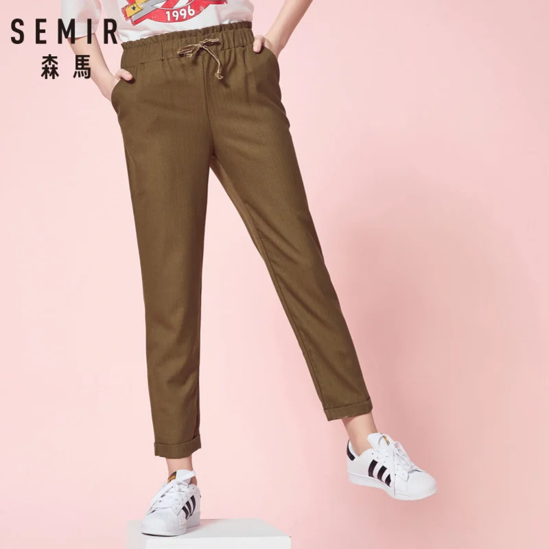 SEMIR женские укороченные брюки с эластичным поясом на шнурке завязками талии