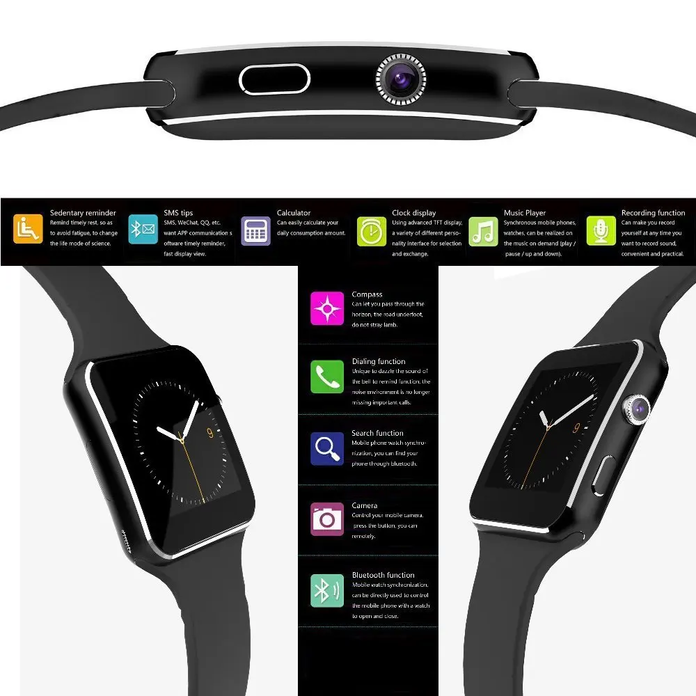 Ollly X6 Bluetooth Smart часы 16 ГБ Поддержка микро сим-карты Камера видео для Android Samsung HTC Sony