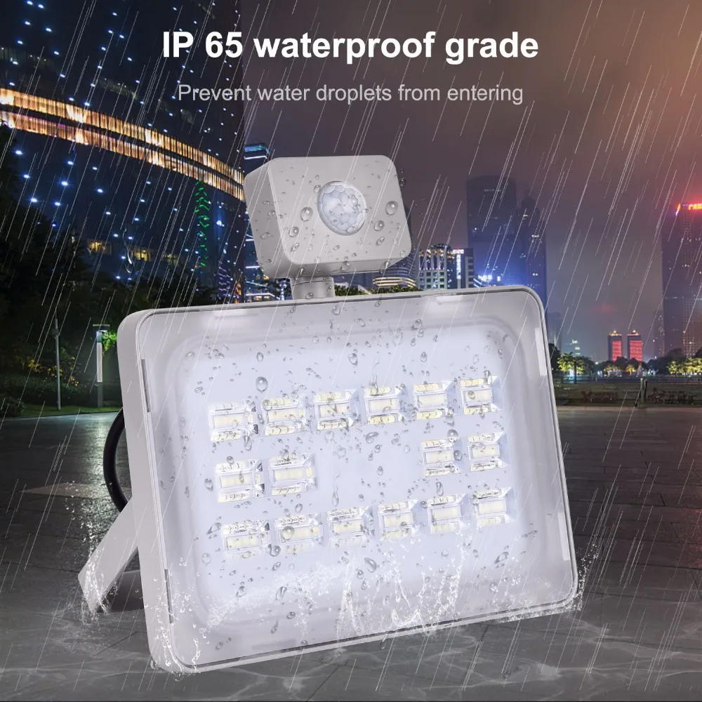 Увеличитель 50W ПИР светодиодный прожектор светильник IP65 220 V-240 V 6000LM движения PIR Сенсор лампа инфракрасного Сенсор потолочные светильник SMD2835 открытый светильник Инж