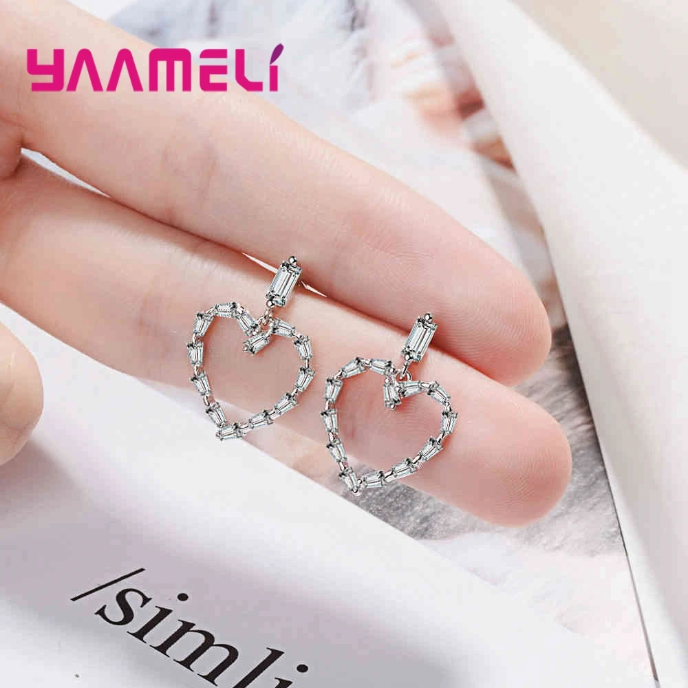 Женские серьги подвески в форме сердца из серебра 925 пробы|Серьги-подвески| |