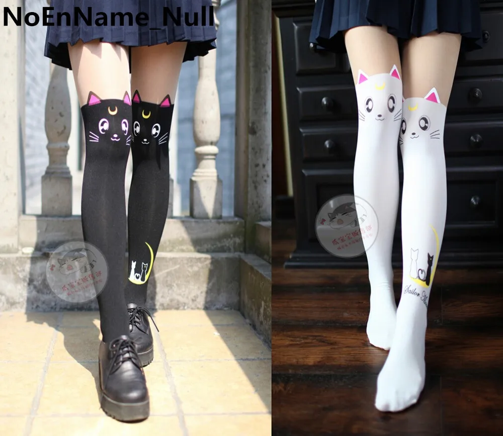 

Hot Anime Sailor Moon Cosplay Costume Women Luna Cat Socks Pantyhose Silk Tights Leggings Stockings Black And White
