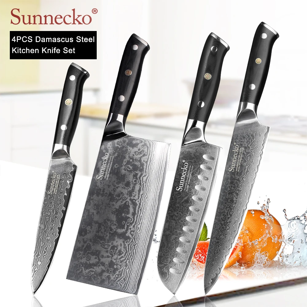 SUNNECKO дамасский нож шеф-повара Santoku для нарезки овощей нож для стейка нож для хлеба Дамасская сталь набор кухонных ножей G10 Ручка