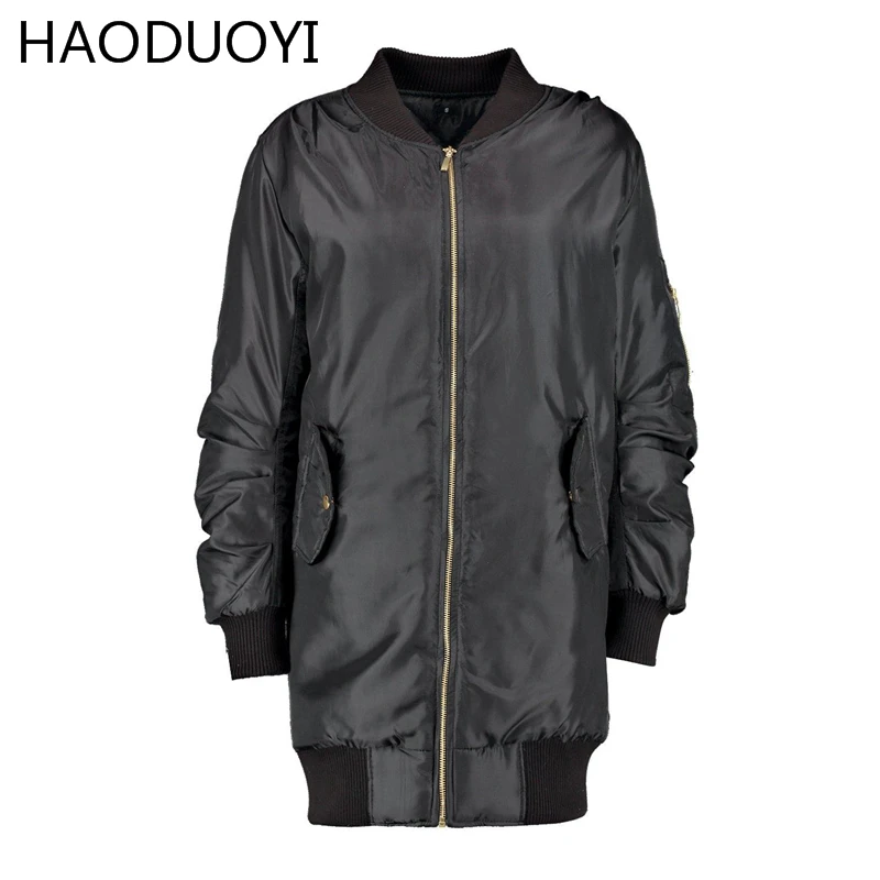 Haoduoyi зима Для женщин длинные Бейсбол куртка Модные свободные хлопковое Стеганое