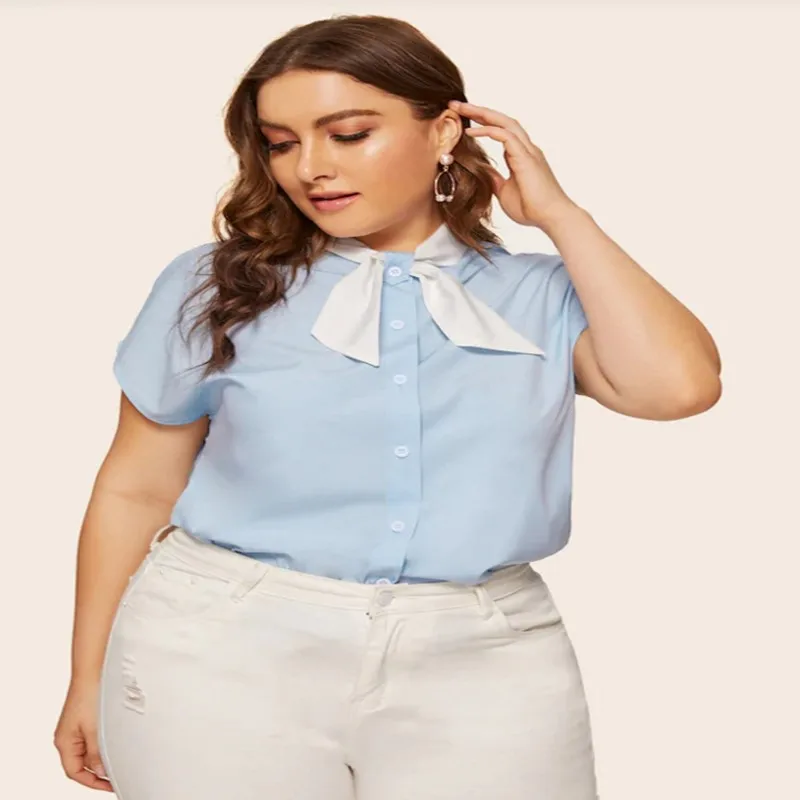 Женская шифоновая блузка с коротким рукавом бантом | одежда