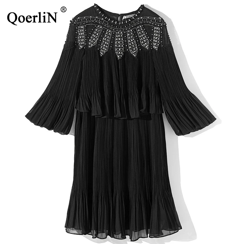 QoerliN летнее Новое модное плиссированное платье 2019 Женское с круглым вырезом