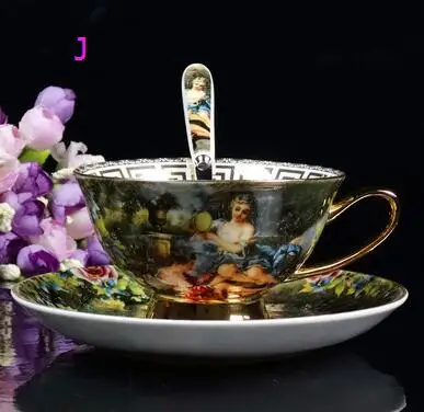 J Retro Palace European bone china coffee cup saucer high-grade British ceramic cup afternoon tea mug saucer set Queen's Cup CL092 - Цвет: J