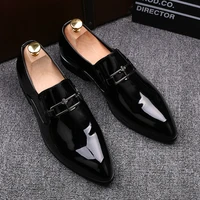 men casual business wedding formal dress bright patent leather shoes slip on lazy driving oxfords shoe black red loafers zapatos