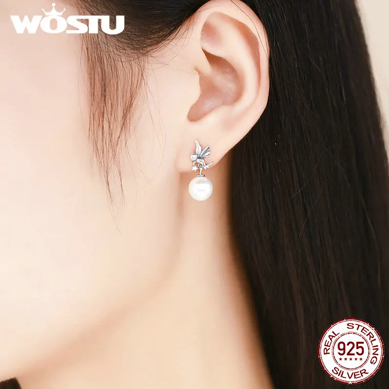WOSTU подлинные 925 пробы серебряные серьги-капли с жемчугом для женщин Роскошные европейские ювелирные изделия подарок CSE021