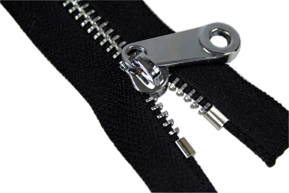 #5 белая молния 25 см Серебристые зубы черная ткань металлическая для шитья сумка