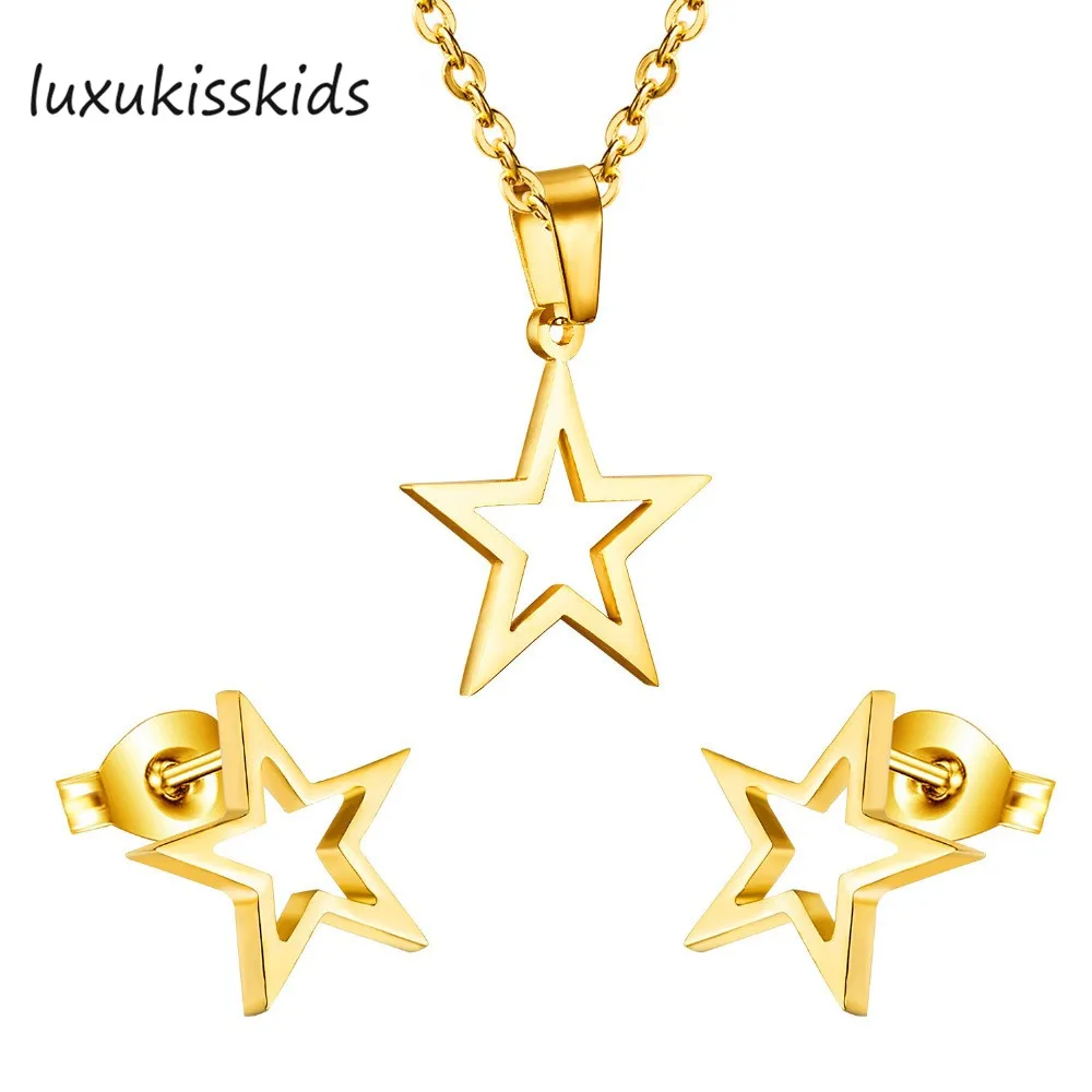 LUXUKISSKIDS золотые стильные стальные звезды Ювелирные наборы Свадебные серьги