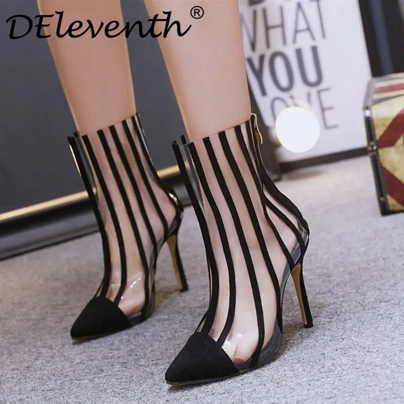 Женская обувь ботильоны прозрачная из ПВХ на высоком каблуке женские весенние