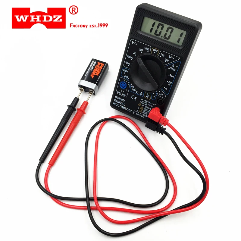 WHDZ DT830D Мини цифровой мультиметр Вольтметр Напряжение Ампер Ом тестер зуммер защита от перегрузки предохранительный зонд DC AC ЖК-дисплей черный