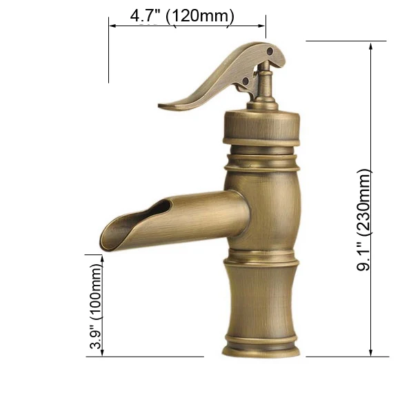 

Vintage Antique Brass Single Lever Waterfall Bathroom Basin Mixer Tap Faucet Can022