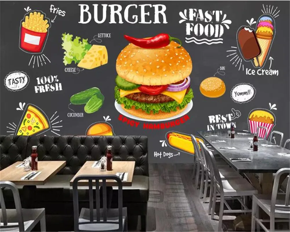 Обои beibehang3d винтажные обои Настенные жареная курица бургеры фаст фуд картофель