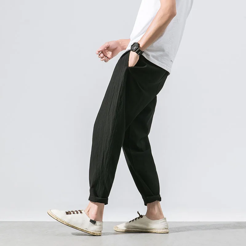 Льняные шаровары Мужские Jogger мужские повседневные брюки/свободные