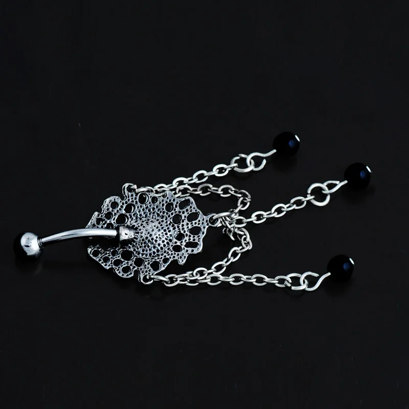 Новые женские черные кисточки болтаются штангой Пирсинг живота пупка Бар кольцо