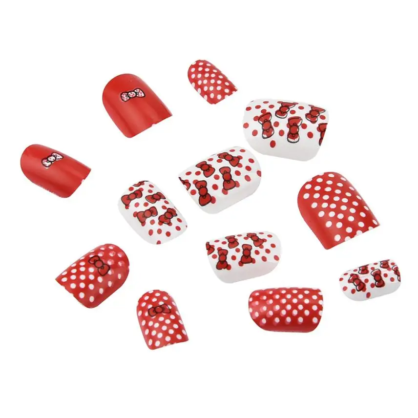 24Pcs Kids Press-on False Nails Tip Cartoon Pattern Full Nail Pre-glue for Children Girls 2u0201 | Красота и здоровье
