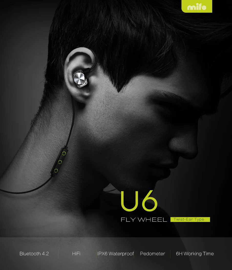 MIFO U6 Newest Wireless Bluetooth Headphone Sport Earphone Headset Waterproof HiFi Stereo APT-X A2DP With mic | Электроника