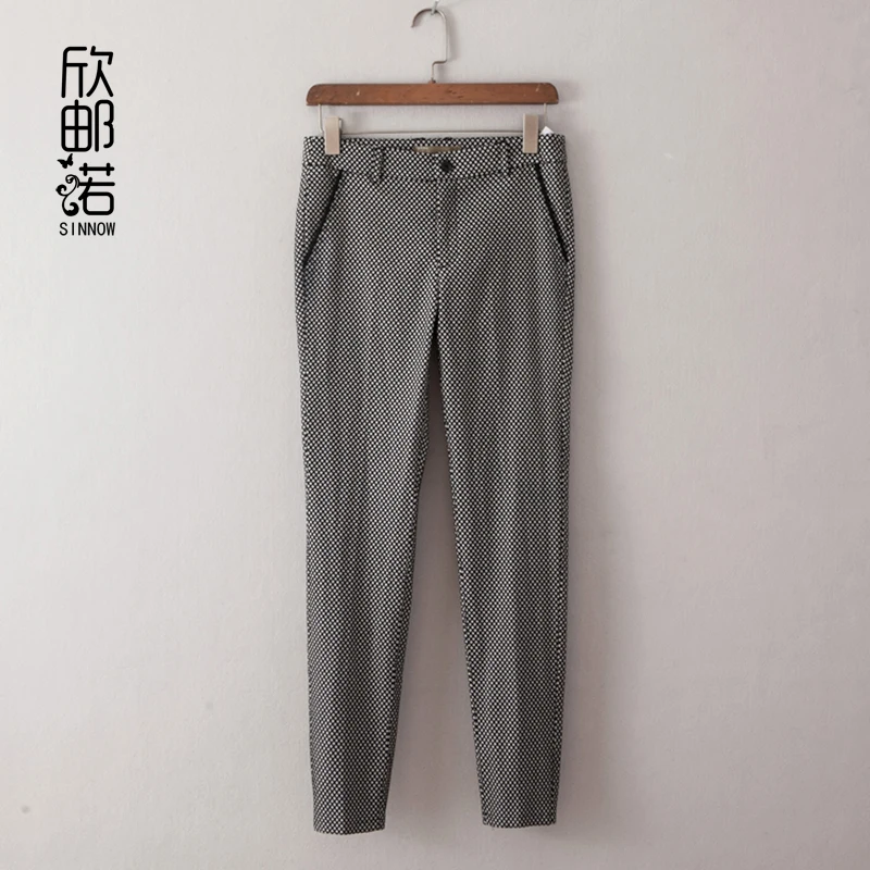 В клетку на молнии штаны женский Повседневное Демисезонный до середины талии