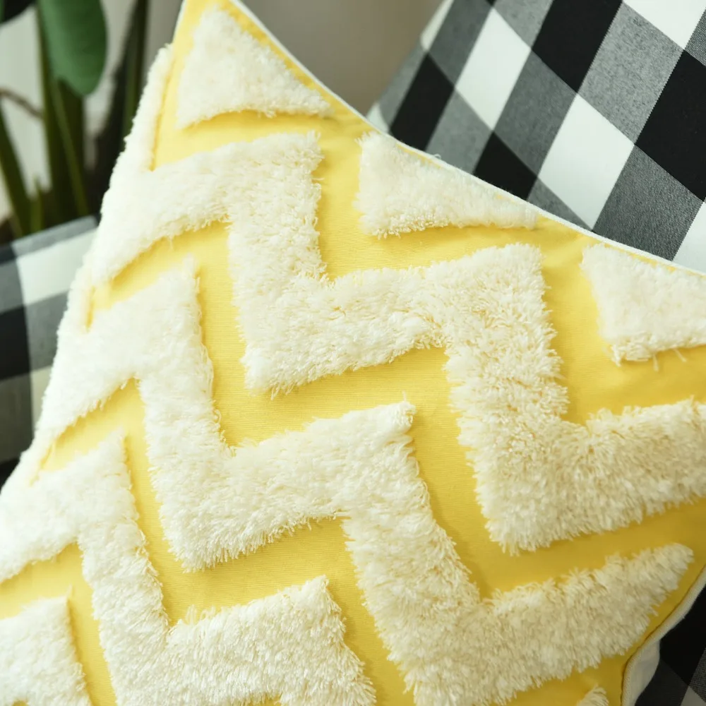 Роскошный чехол для подушки ручной работы желтый с окантовкой зигзаг Рыба дивана