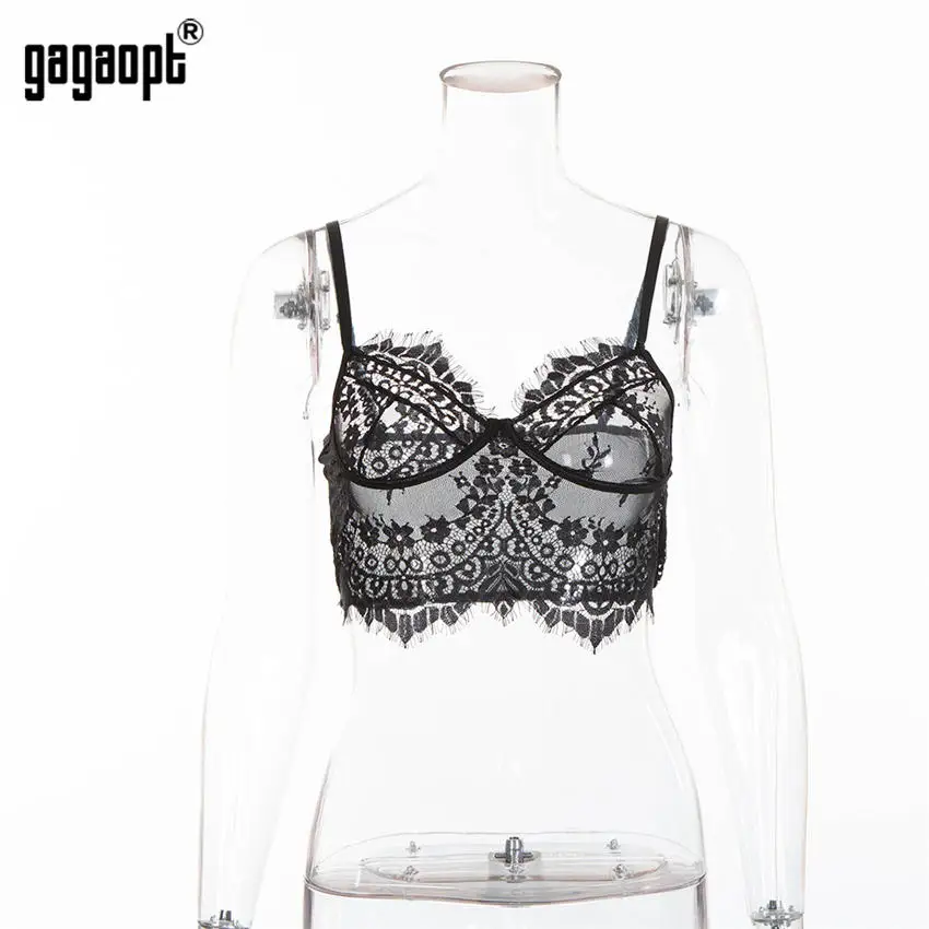 Gagaopt, 6 цветов, кружевная майка, женская мода, женская майка, топ с цветочной вышивкой, кроп-топы, блузы - Цвет: Черный