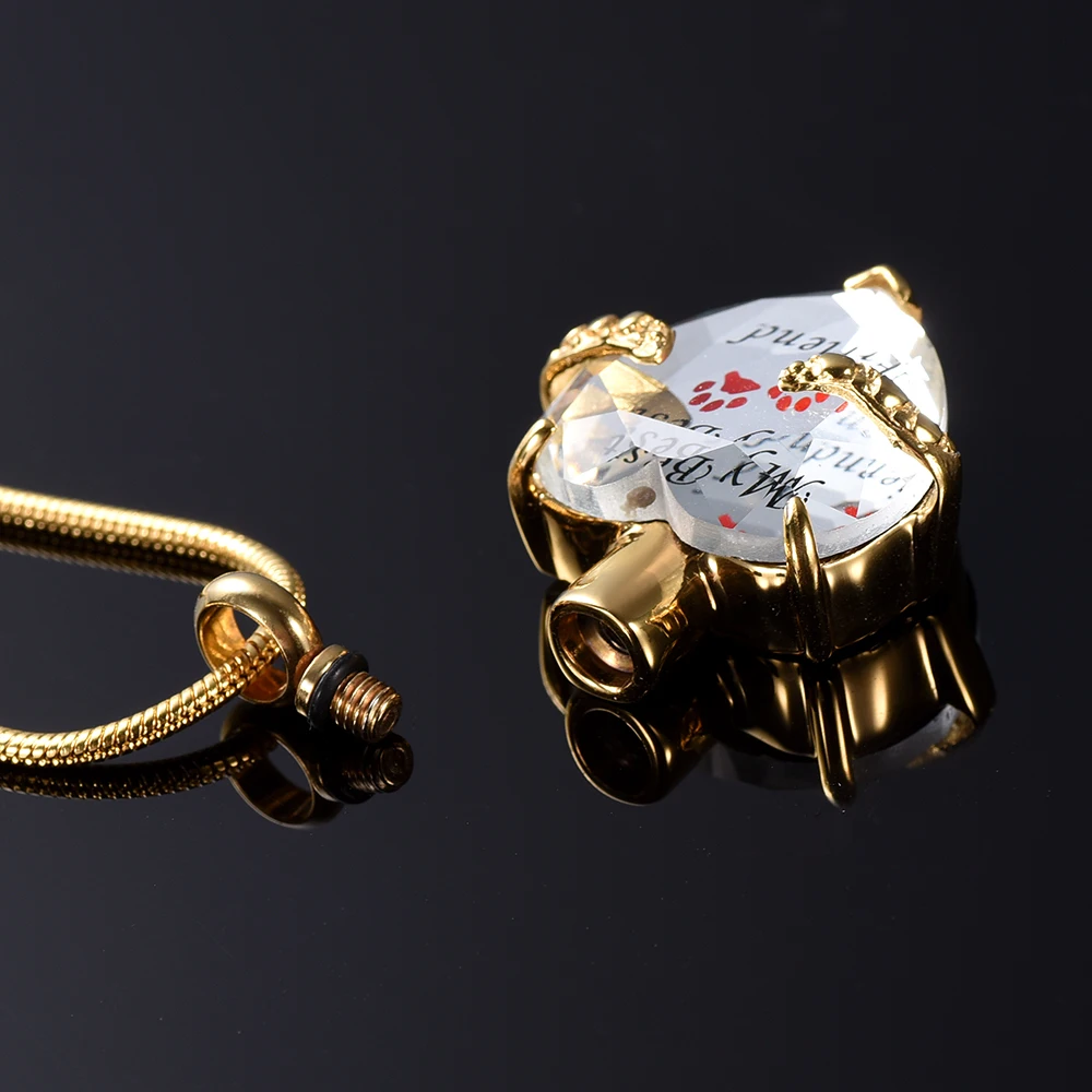 Solid Golden Heart Urn Necklace&ampClear Crystal Inlay Cremation Pendant Pet Memorial Ashes Keepsake Jewelry For Dog | Украшения и