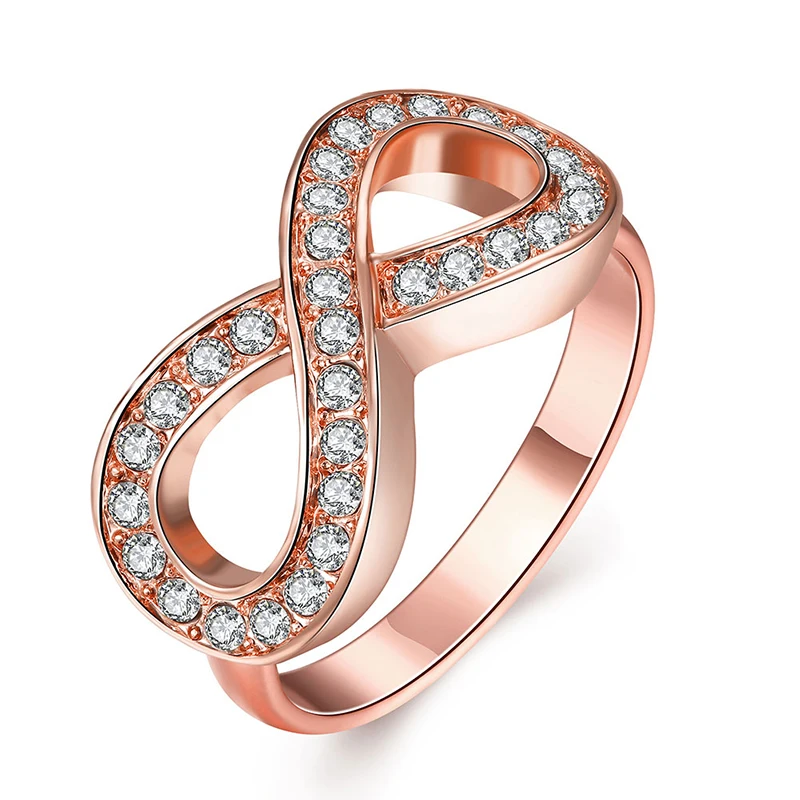 Sparkling Crystal Rings For Women Rose Gold-color 8 Shape Wedding Band Female Ring US Size 6 7 Top Quality Dropshipping | Украшения и