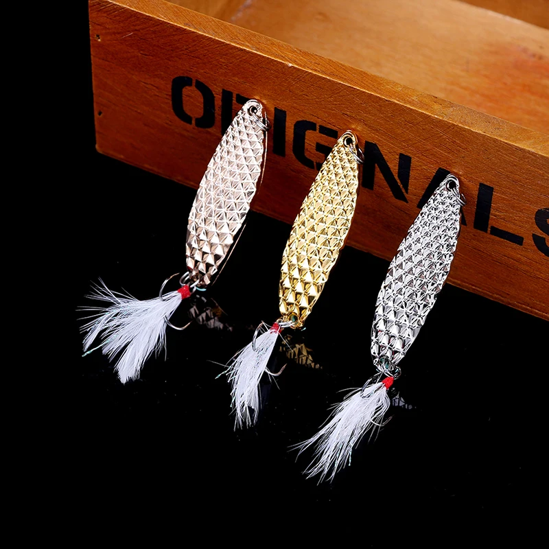 Металлическая рыболовная приманка Серебряная/Золотая ложка для басов перьевая