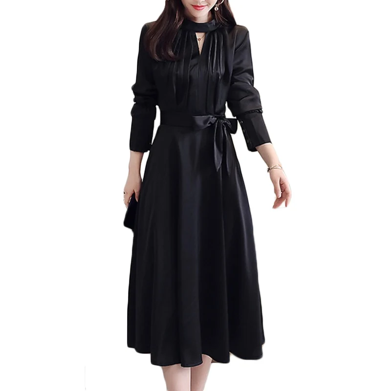 

Long-sleeved Dress Spring 2019 Women Fashion Long Slim Chiffon Dresses Korean Women's Pullover O-neck Casual Dress Vestidos F188