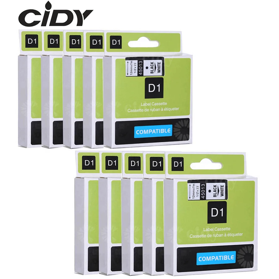 CIDY Dymo D1 45013 12mm Black on White compatible for DYMO D1 Label Tape 45018 45010 45021 for Label Manager Maker 210 450 LM160