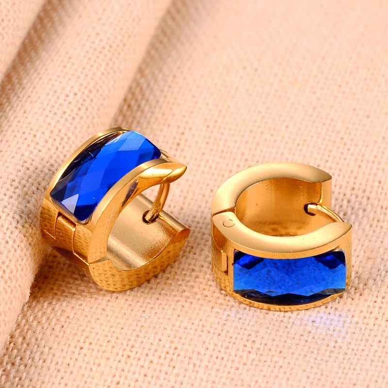 QianBei Fashion Dark Blue Crystal Rhinestone Stainless Steel Studs Hoop Mens womens Enagagement Wedding Earrings NEW | Украшения и