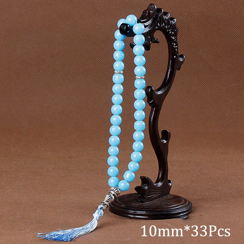 10mm Natural Round Beads Turquoises Tassel Pendant Quartz Stone Bead 33 Prayer Beads Islamic Muslim Tasbih For Women Men images - 6