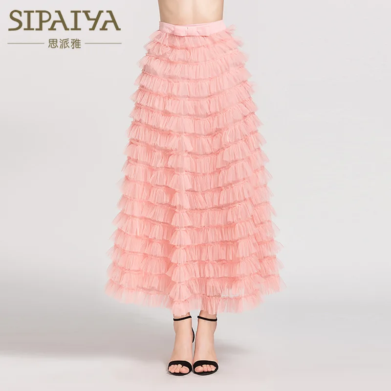 

New style version of pure color half princess skirt female bow tie cake long skirt character