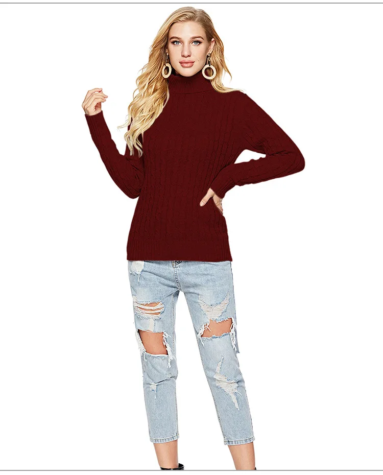 

Women Casual Pullovers Knitted Sweater Autumn Winter Loose Striped Turtleneck Colored Sweater Black White