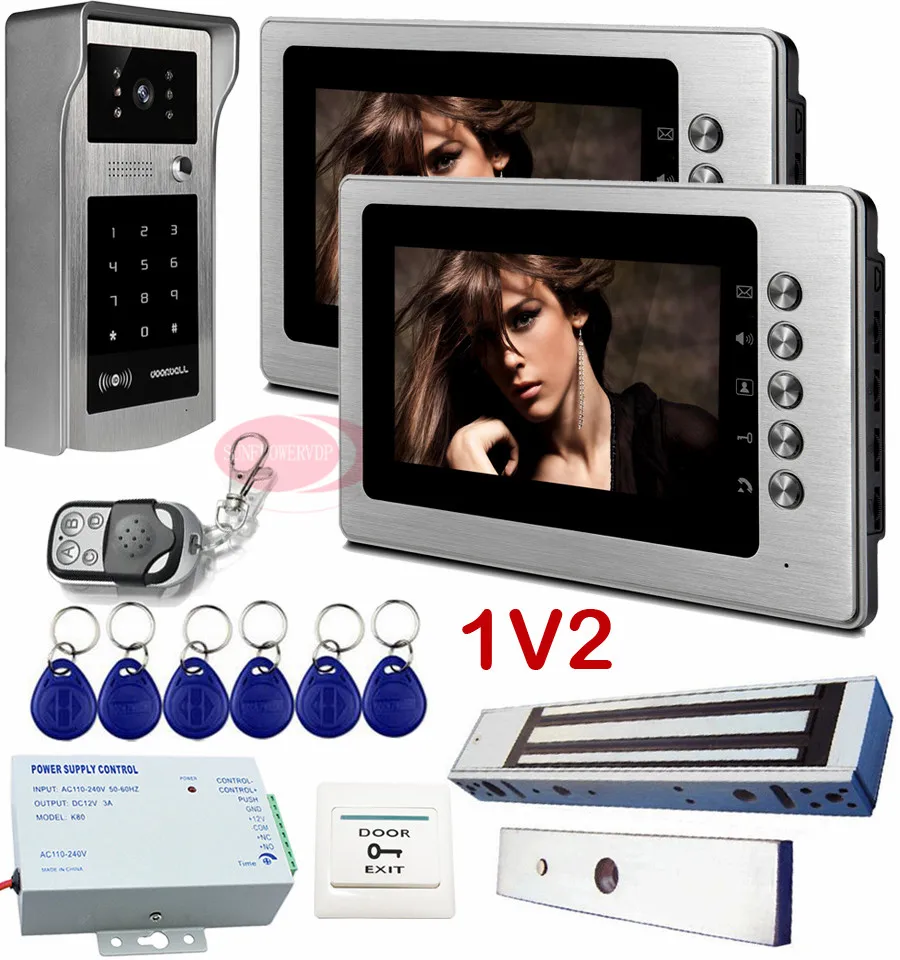 1V2 домофон 7 дюймовый цветной видеодомофон Rfid Индуктивная карта клавиатура