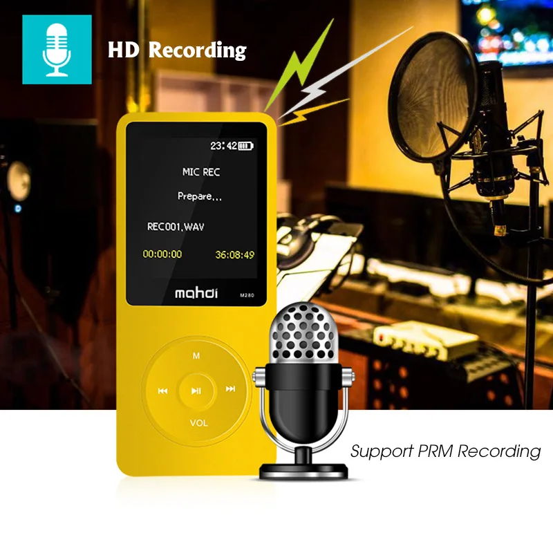 Mahdi M280 Спортивный MP3 плеер, работающий портативный аудио Hi-Fi плеер, 8 ГБ, 1,8 дюйма, TFT экран, поддержка 128 ГБ, TF карта, FM радио, диктофон