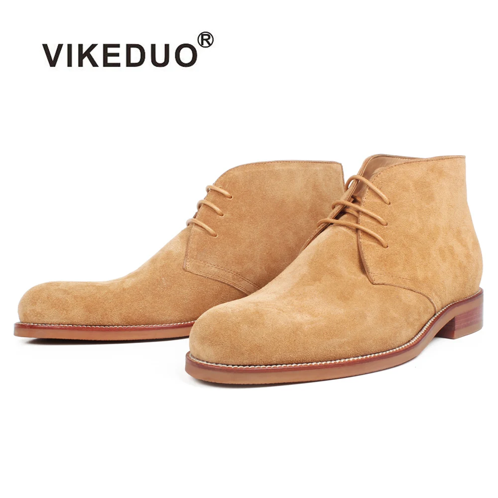 Мужские замшевые ботильоны VIKEDUO коричневые однотонные на плоской подошве