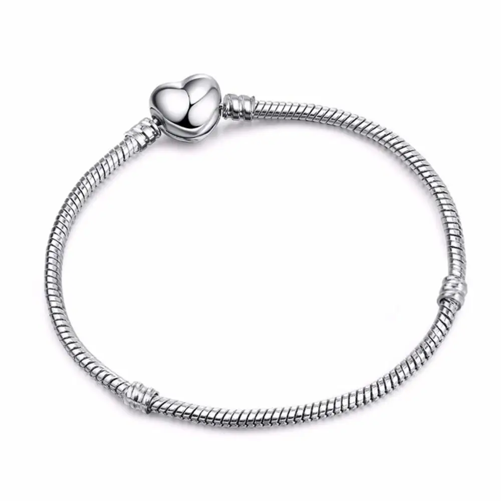 04S Fit Pandora, роскошный брендовый браслет, бисер, Mujer,, браслет, прозрачный, CZ, основа, змеиная цепочка, подвески для женщин, ювелирное изделие - Окраска металла: 04S
