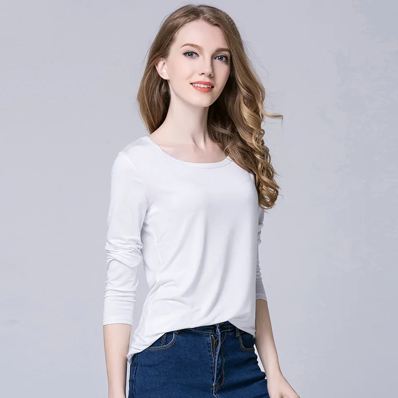 Осенние однотонные Модные свободные женские топы с длинным рукавом и круглым