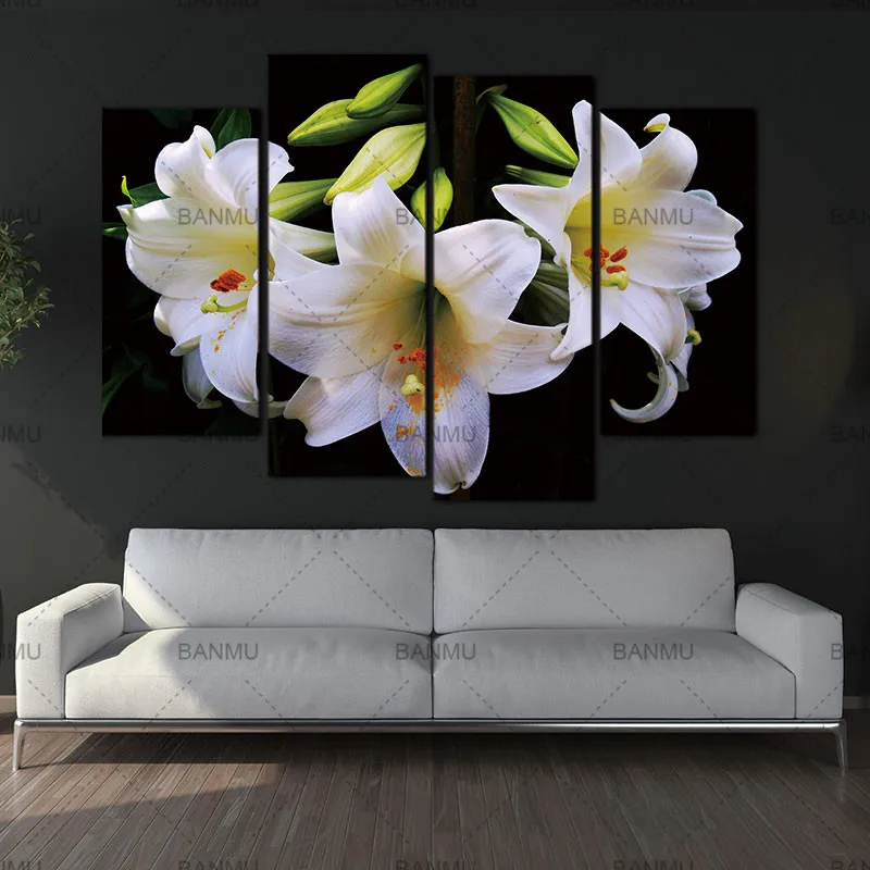 

wall art for living room wall decoration canvas painting BANMU Beautiful Lily Flower Painting 3 Panel Canvas Art modern print
