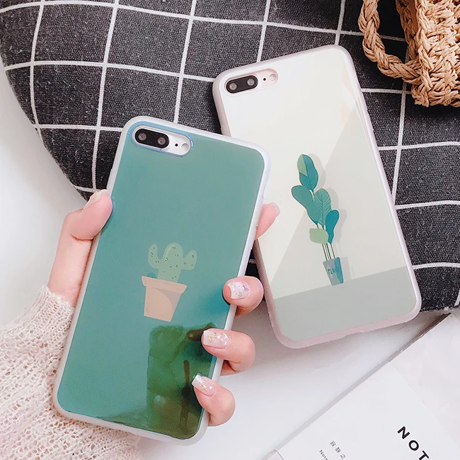 Korean Fresh Summer Cactus Plant Laser Soft Case Cover For Apple iPhone X 6S 7Plus 8Plus |