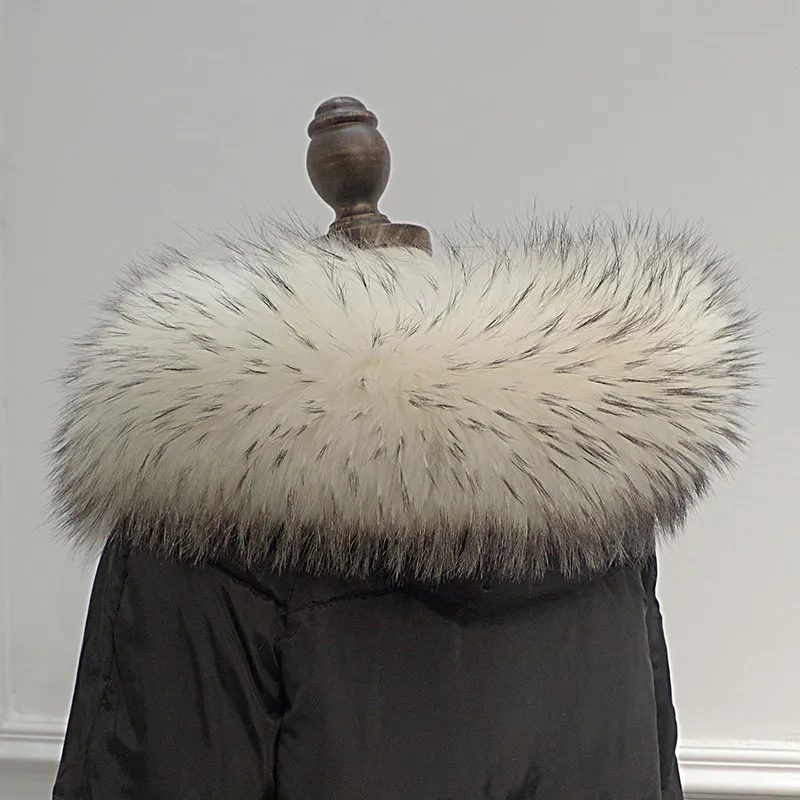 ZDFURS* Роскошный шейный теплый меховой шарф для пальто зимой натуральный мех енота меховой воротник шарф для меховая Парка женская шаль обертывания - Цвет: beige black tips