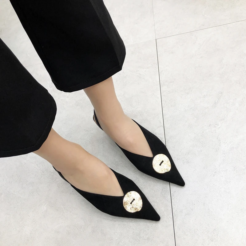 MONMOIRA металлические пряжки плед Slingback каблуки Женская обувь с острым носком Обувь