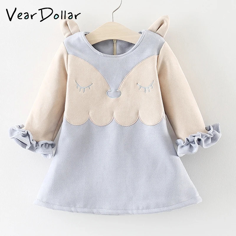 VearDoller Girls Dress Autumn Cute Fox Pattern Kids Dresses for 1-6 Years Baby Girl Clothes Children's Outwear Casual | Детская