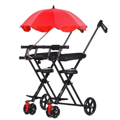 with red umbrella От 1 до 5 лет, детская переносная коляска с двойным сидением, детские складные велосипеды для близнецов, детский прогулочный складной скутер, переносная инвалидная коляска - Цвет: with red umbrella