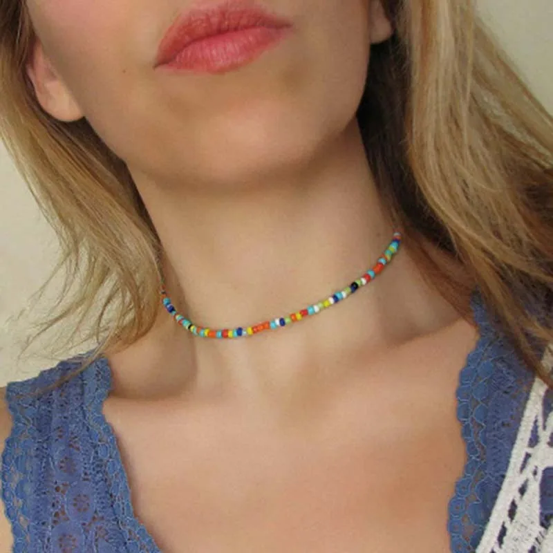 

Bohemia colorful seed beads glass beads chunxia women's fashion necklace ethnic style beads jewelry beach dress collar